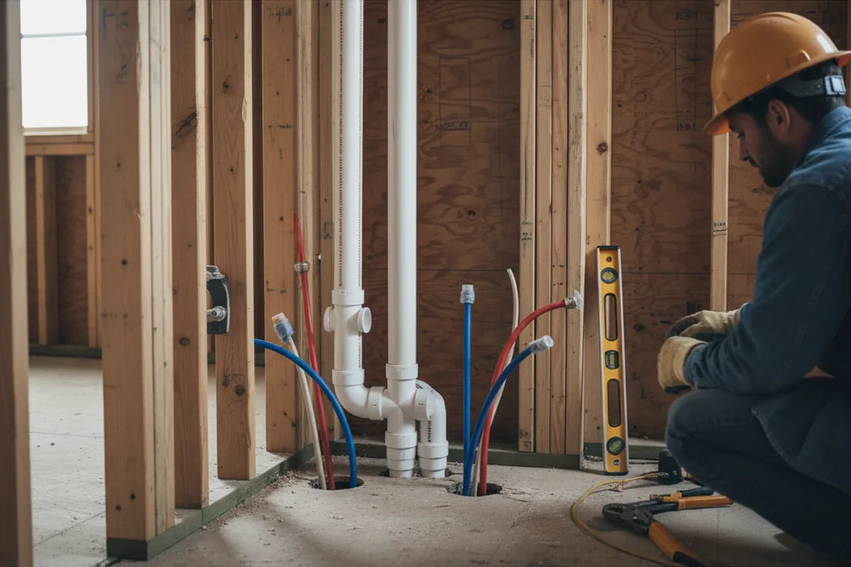 Drain and supply rough-in during Sump Pump Repair in Bush